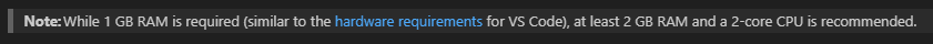 Screen shot of documented requirement for 1GB RAM on remote machine